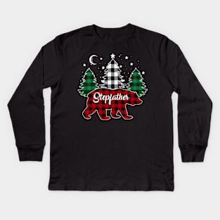 Stepfather Bear Buffalo Red Plaid Matching Family Christmas Kids Long Sleeve T-Shirt